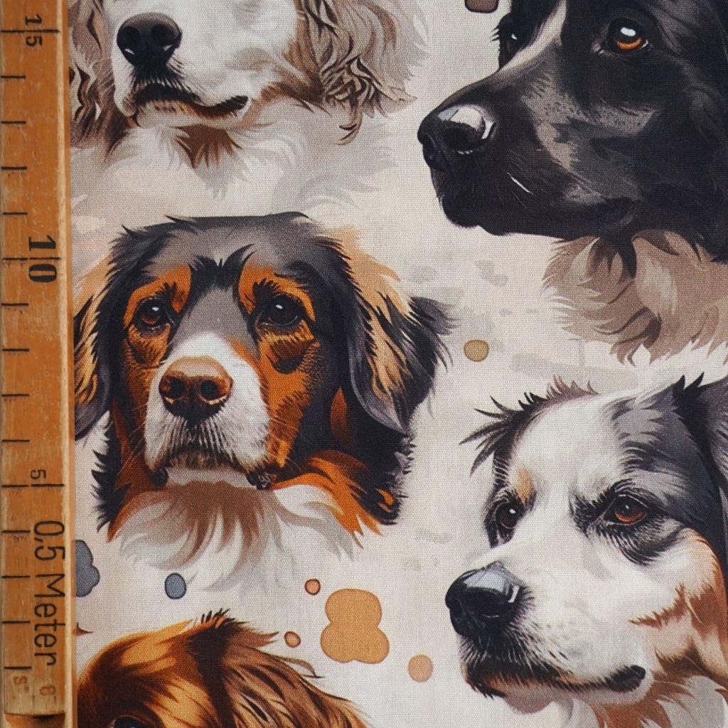 Baumwollstoff Motivdruck digital Hundeköpfe